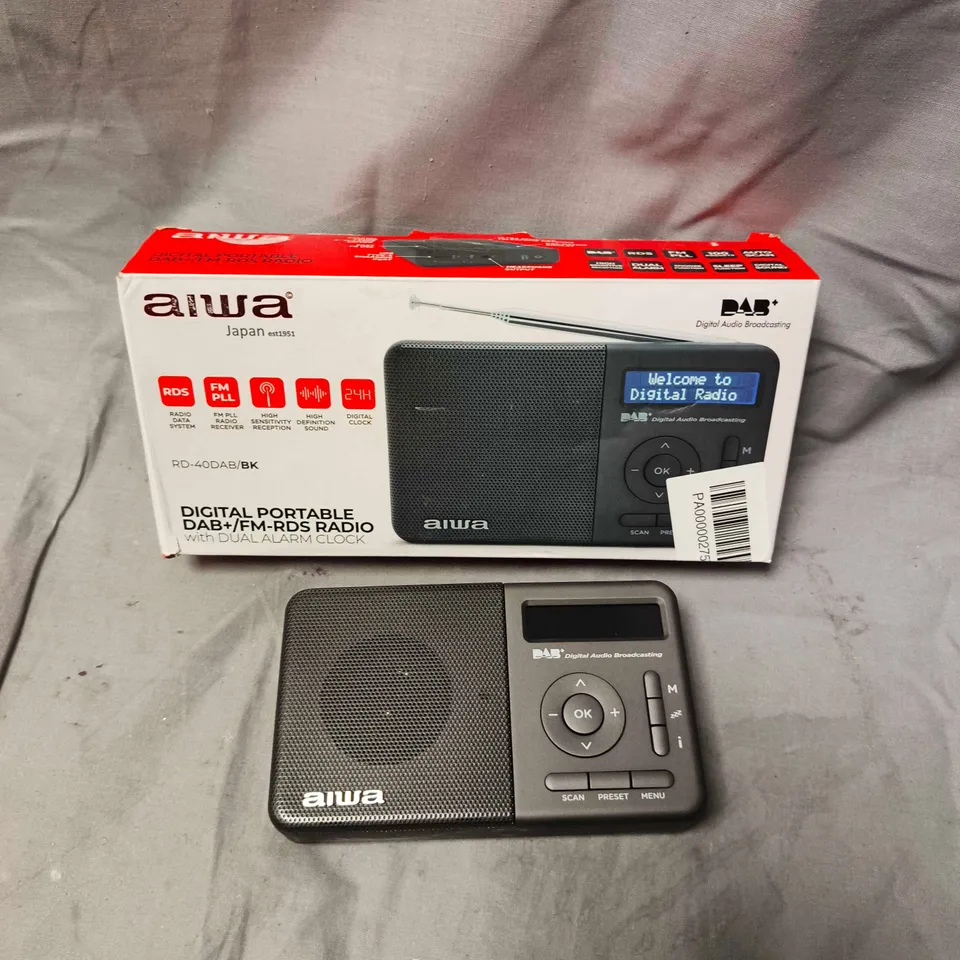 AIWA DIGITAL PORTABLE DAB/FM RADIO WITH DUAL ALARM CLOCK – RD-40DAB/BK (BOXED)