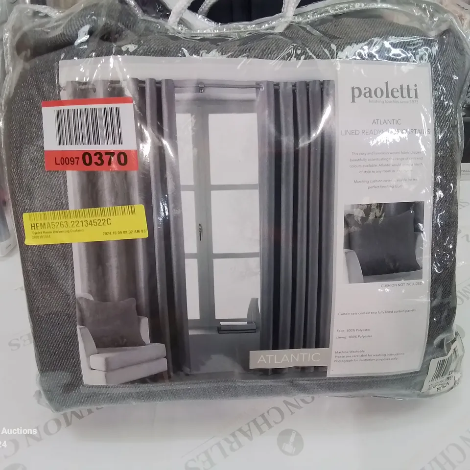 BAGGED EYELET ROOM DARKENING CURTAINS GREY