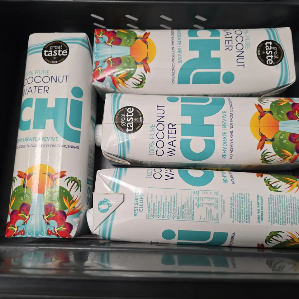 APPROXIMATELY 5 ASSORTED FOOD & DRINK ITEMS TO INCLUDE - COCONUT WATER , ORANGIC EXTRA VIRGIN OLIVE OIL REFILL 