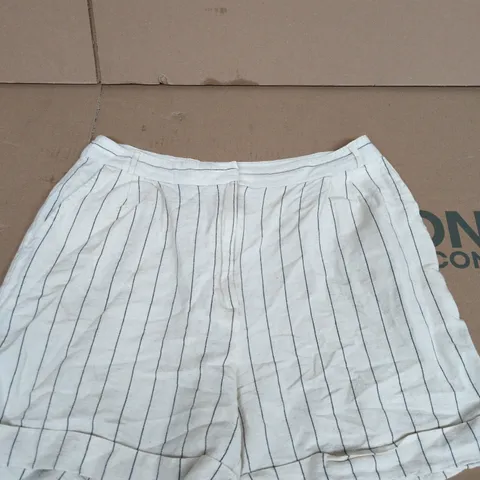 MANGO LADIES LINEN SHORTS CREAM WITH BLUE STRIPES SIZE S