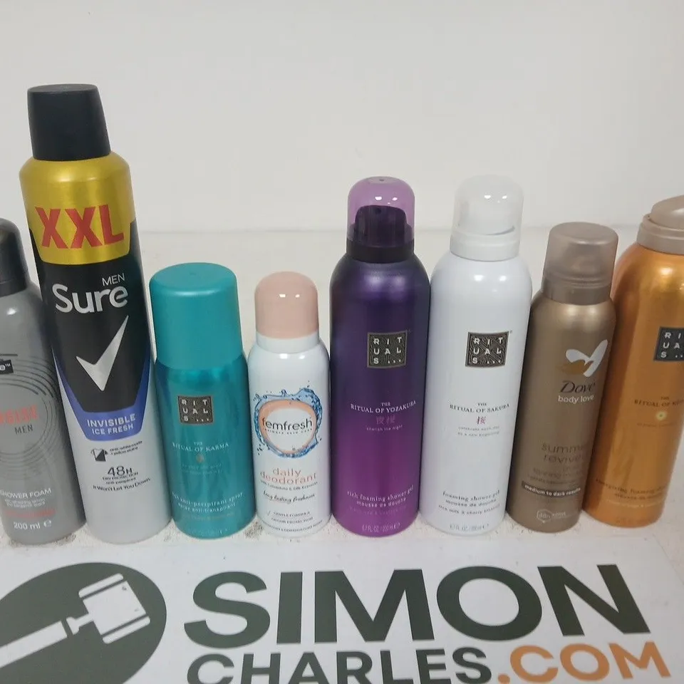APPROXIMATELY 15 ASSORTED AEROSOLS TO INCLUDE SURE MEN , RITUALS AND DOVE