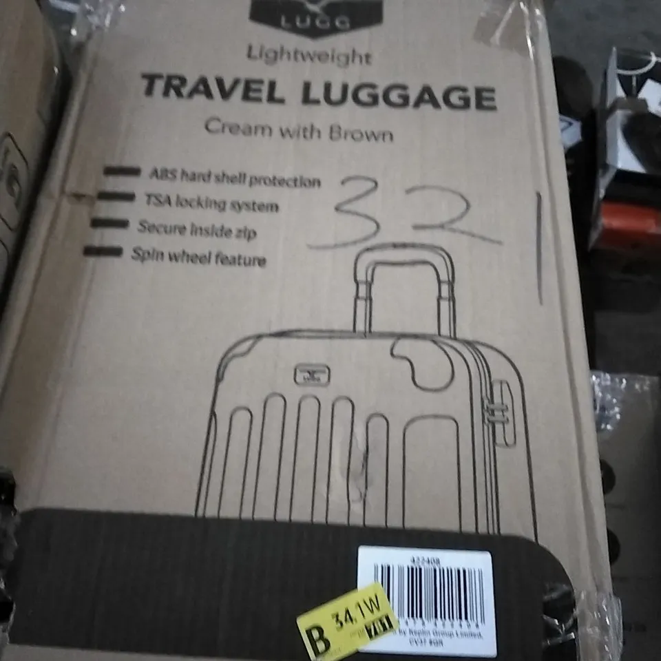 BOXED LUGG LIGHTWEIGHT TRAVEL LUGGAGE CASE - CREAM & BROWN