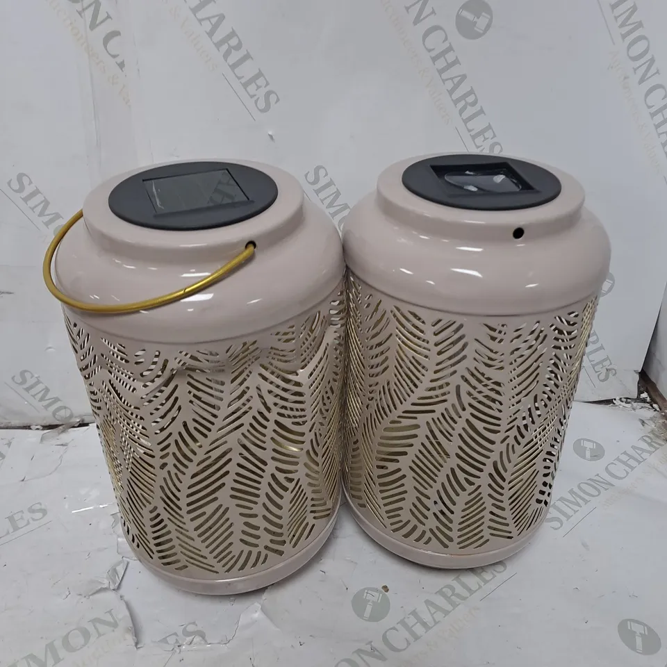 GARDEN REFLECTIONS SET OF 2 PATTERNED SOLAR LANTERNS, LEAF 