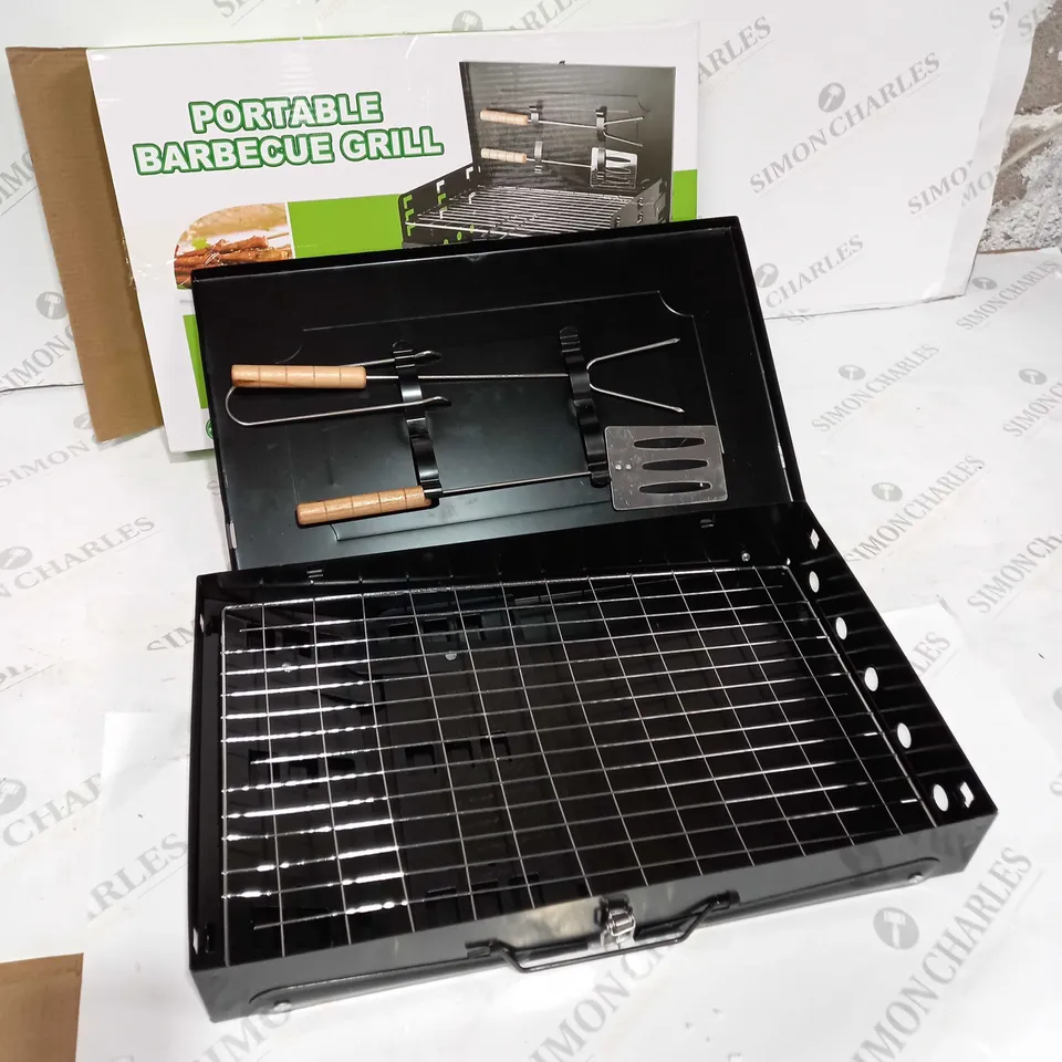 BOXED PORTABLE BARBECUE GRILL, WITH ACCESSORIES AND INSTRUCTIONS.