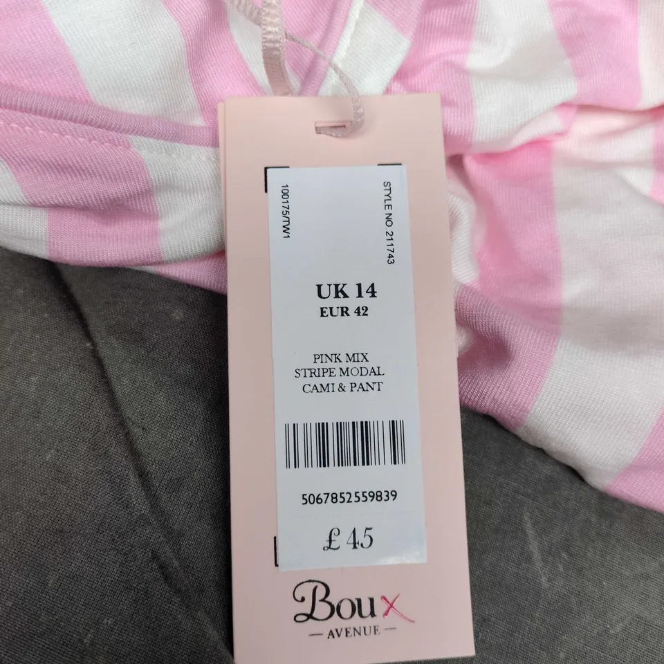BOUX AVENUE PINK MIX STRIPE MODAL CAMI & PANT SET – UK 14