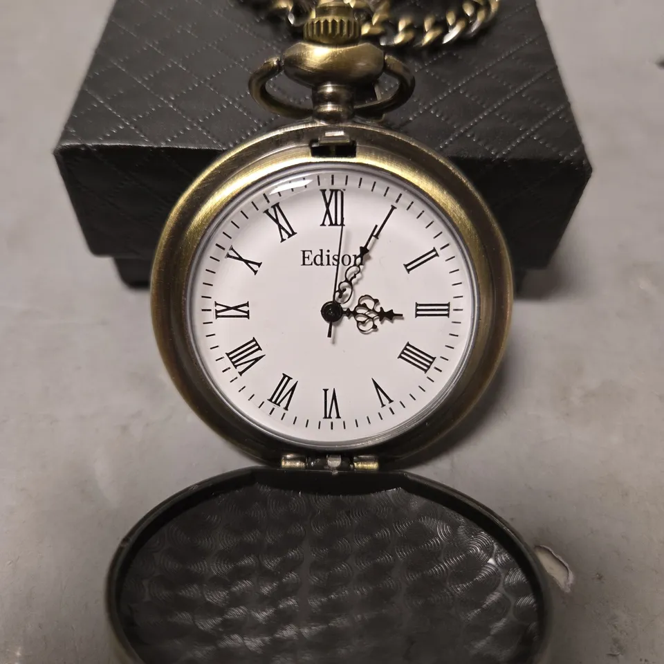 BOXED EDISON POCKET WATCH WITH CHAIN