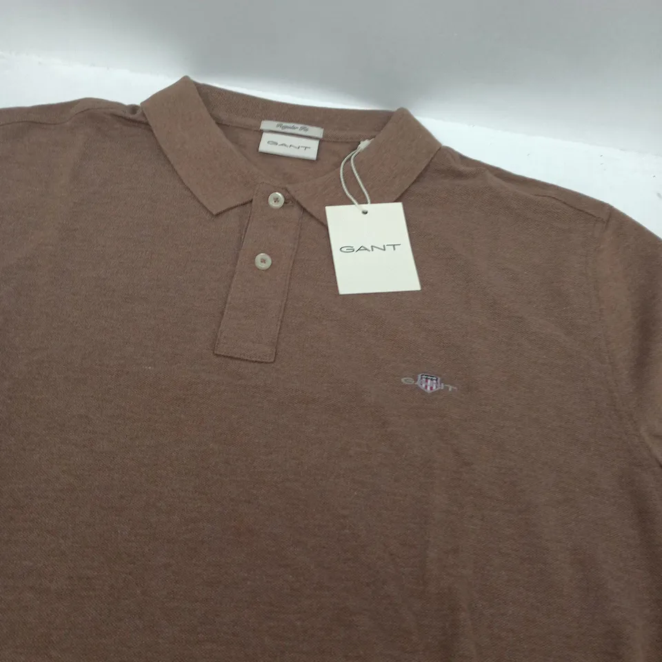 GANT REGULAR SHIELD SS PIQUE POLO – HAZELNUT MELANGE – UK L