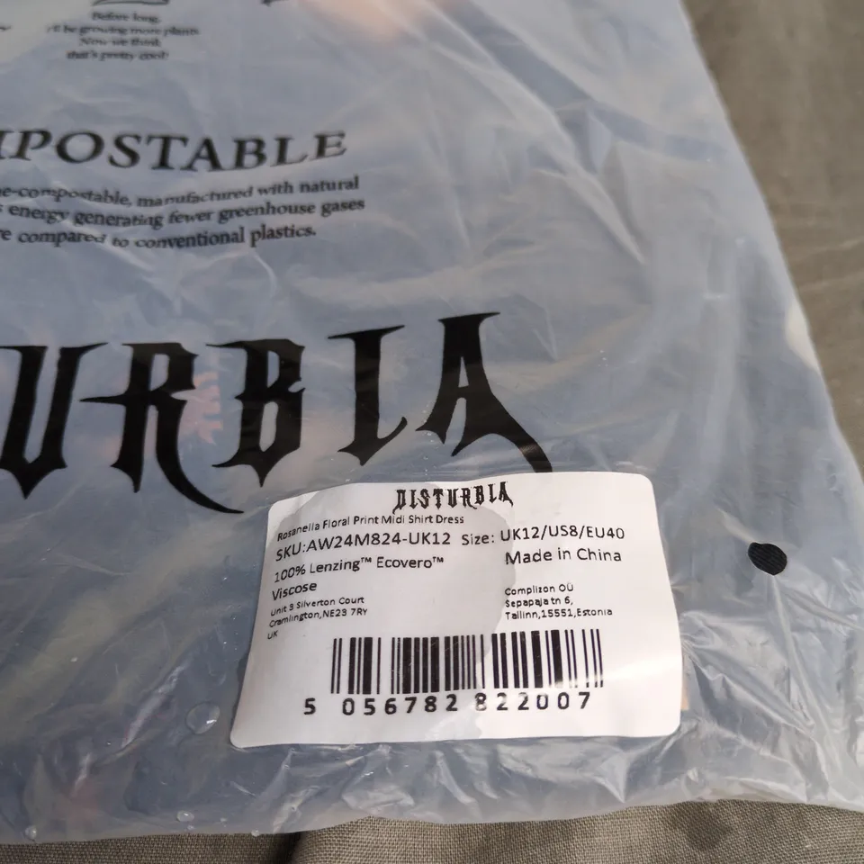 DISTURBIA ROSANELLA FLORAL PRINT MIDI DRESS UK 12 BAGGED