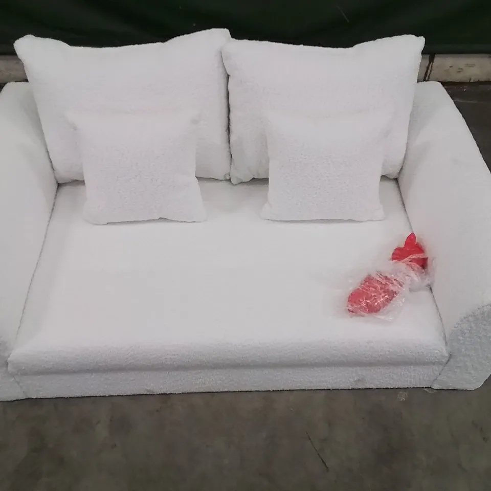 QUALITY DESIGNER FLEECE FEEL FABRIC UPHOLSTERED WHITE 2 SEATER SOFA