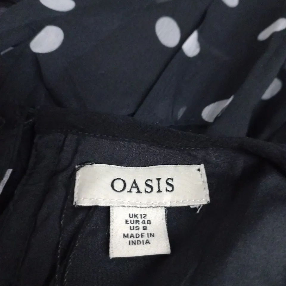 OASIS BLACK POLKA DOT DRESS – WOMEN'S, UK12 (EUR40, US8) – MADE IN INDIA