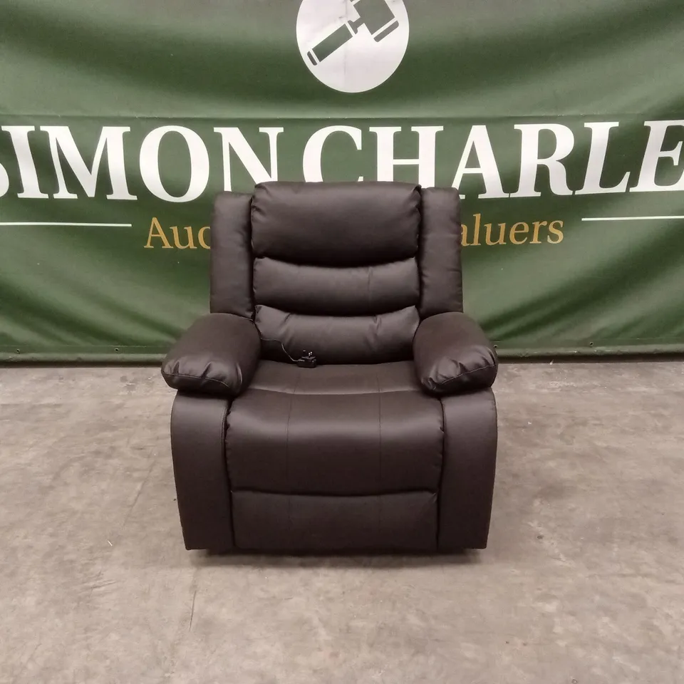 DESIGNER FAUX LEATHER POWER RECLINER CHAIR - CHOCOLATE