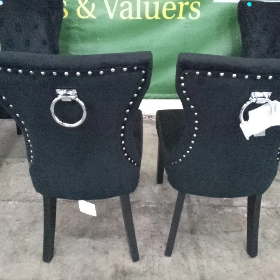 SET OF 4 NEW KENSINGTON BLACK VELVET BUTTON BACK DINING CHAIR (BLACK LEG)