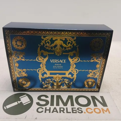 VERSACE EROS POUR HOMME GIFT SET – BLUE BOX WITH POUCH, BOTTLE & TRAVEL SPRAY