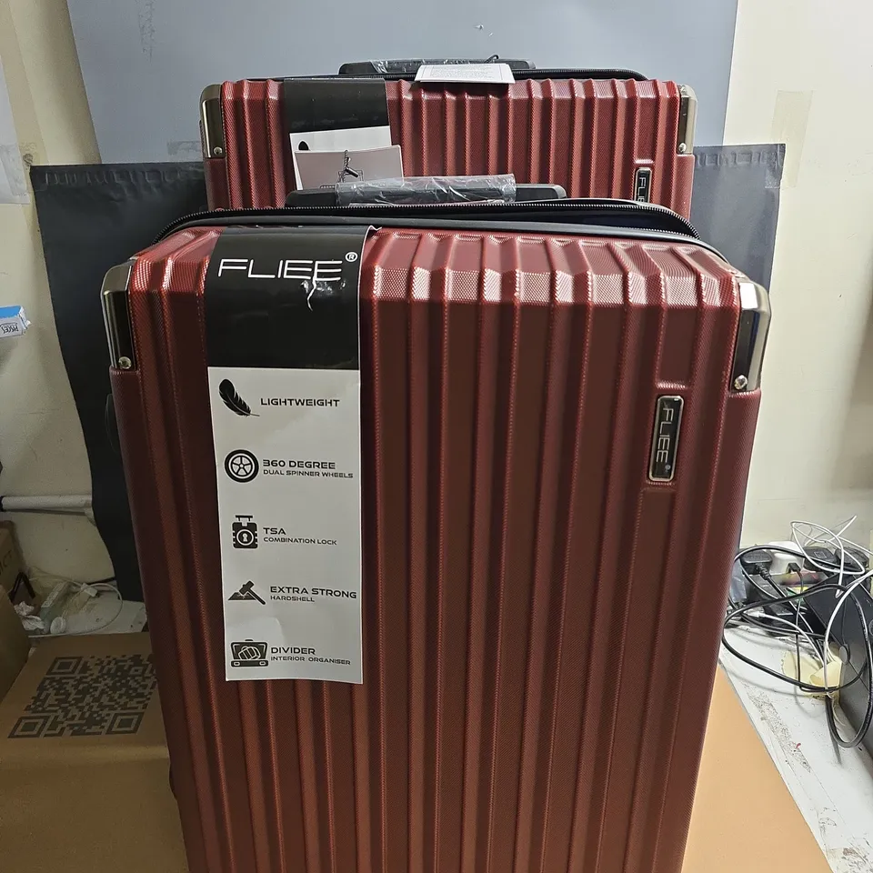 FLIEE HARD SHELL LUGGAGE SET – BURGUNDY, 2-PIECE WITH 360° SPINNER WHEELS