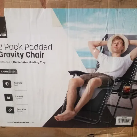 BOXED KEPLIN PADDED GRAVITY CHAIR 2 PACK WITH FREE CUPHOLDERS - LIGHT GREY