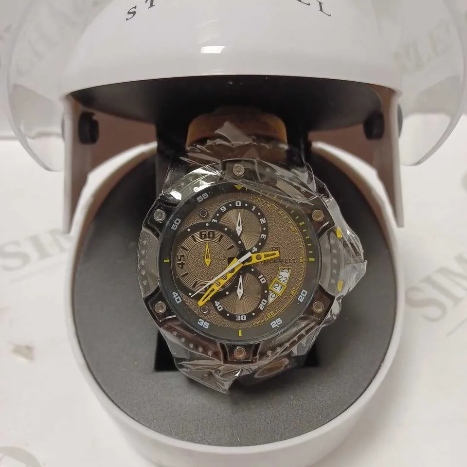 STOCKWELL TRIPLE STUD DIAL BROWN LEATHER STRAP WRISTWATCH 
