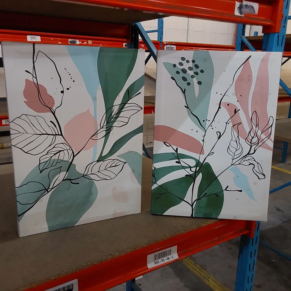 BOXED PINK & GREEN FLOWERS - WRAPPED CANVAS SET