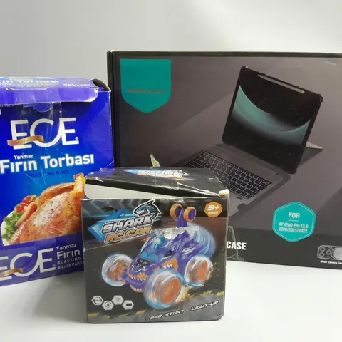 3 ASSORTED PRODUCTS TO INCLUDE NILLKIN BUMPER COMBO KEYBOARD CASE, SHARK RC CAR, ROASTING BAGS