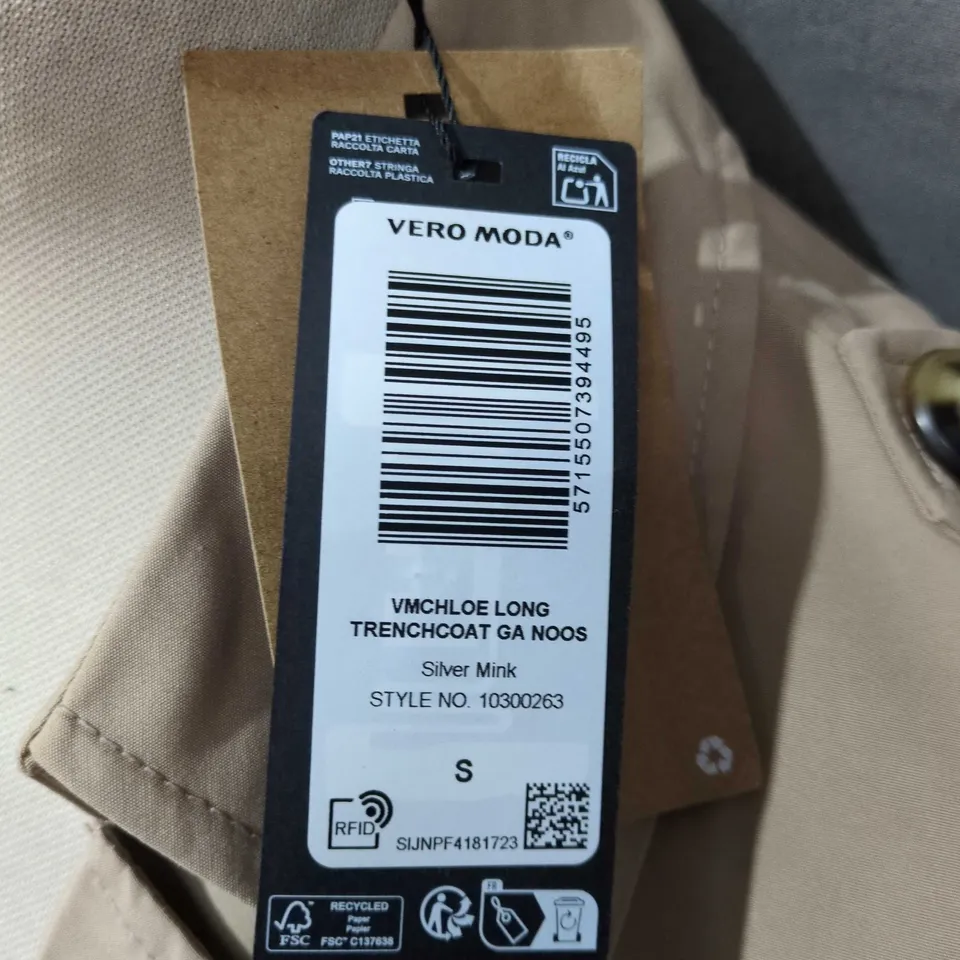 VERO MODA VM CHLOE LONG TRENCH COAT – SILVER MINK – SIZE S
