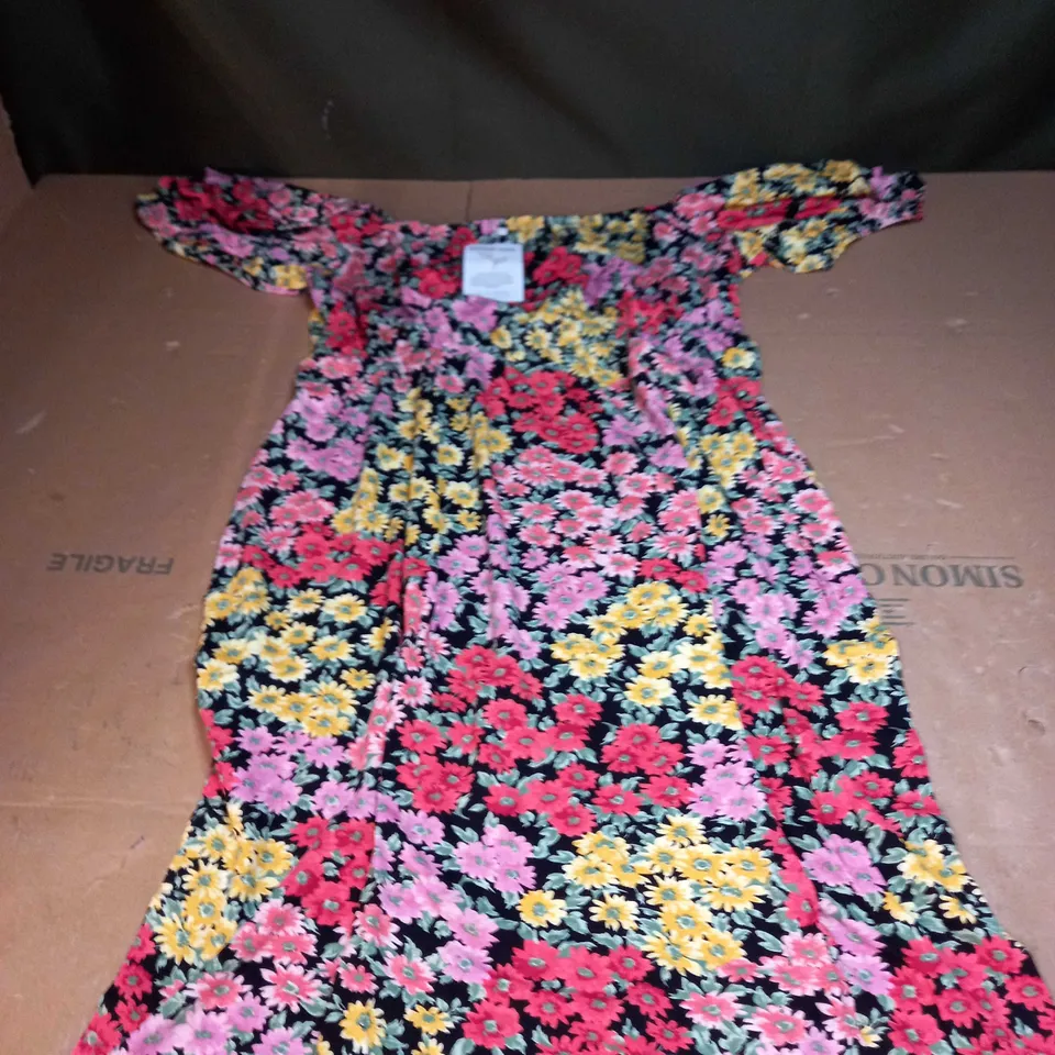CURVE YELLOW FLORAL MILKMAID SIDE SPLIT MIDI DRESS SIZE 18