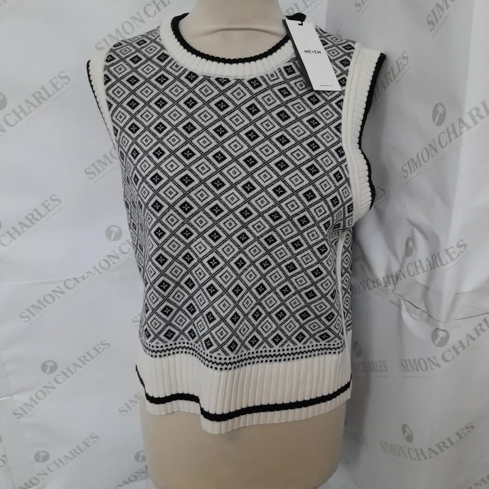 ME+EM MERINO JACQUARD CO-ORD VEST IN CREAM/BLACK SIZE M