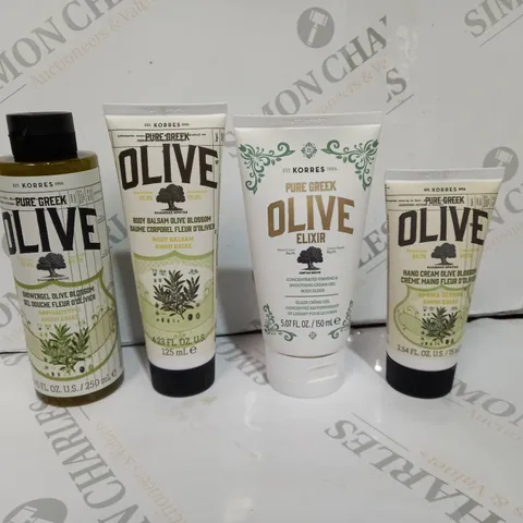 PURE GREEK OLIVE SET TO INCLUDE SHOWER GEL, HAND CREAM, BODY WASH, BODY BALSAM AND BODY ELIXIR