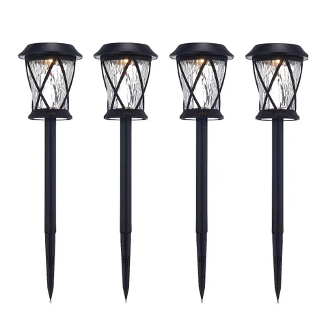 GARDEN REFLECTIONS SET OF 4 TEXTURED GLASS WARM WHITE SOLAR LIGHTS