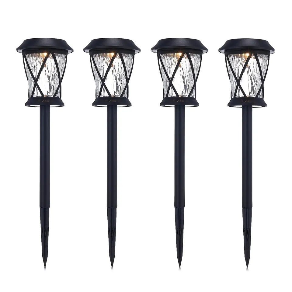 GARDEN REFLECTIONS SET OF 4 TEXTURED GLASS WARM WHITE SOLAR LIGHTS