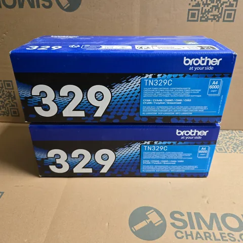 2 X SEALED BROTHER TN329C TONER CARTRIDGES - CYAN 