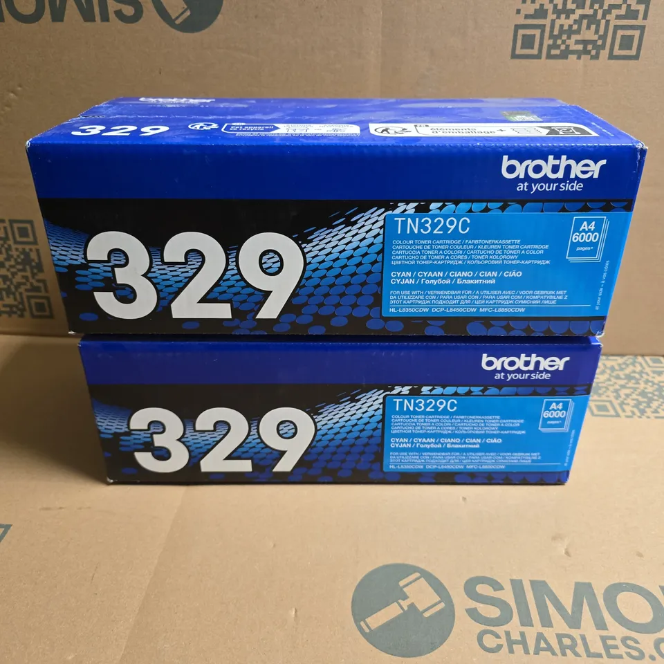 2 X SEALED BROTHER TN329C TONER CARTRIDGES - CYAN 