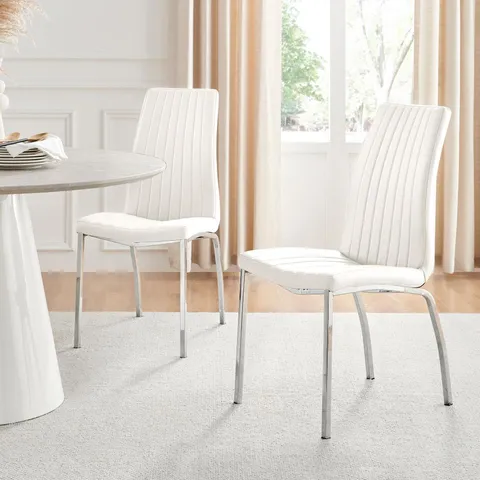 BOXED ISCO FAUX LEATHER UPHOLSTERED DINING CHAIRS (SET OF 2) - WHITE/CHROME (1 BOX)