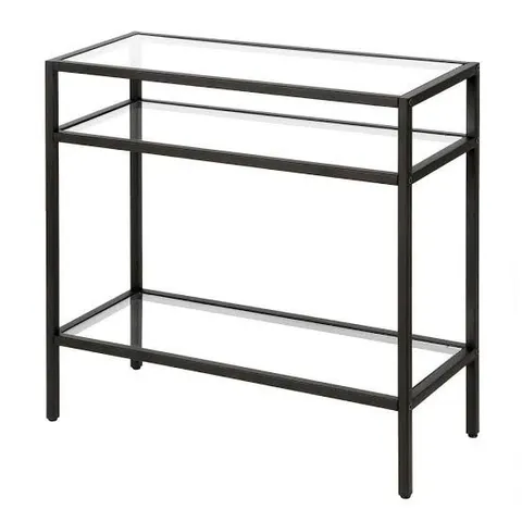 BOXED SIDE TABLE IN BLACKENED BRONZE FINISH WITH CLEAR GLASS SHELVES