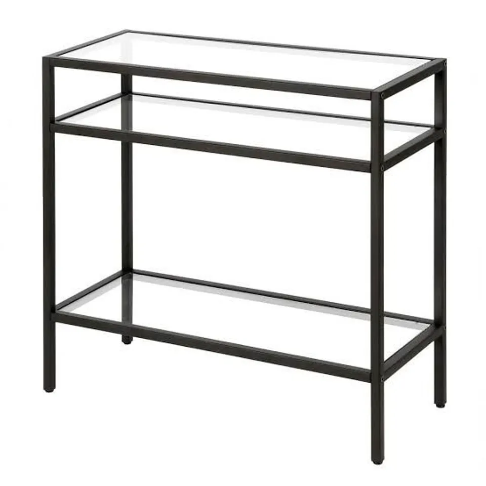BOXED SIDE TABLE IN BLACKENED BRONZE FINISH WITH CLEAR GLASS SHELVES