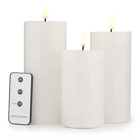 HOME STORIES SET OF 3 FLICKERING WAX REMOTE CANDLES 12/15/17CM