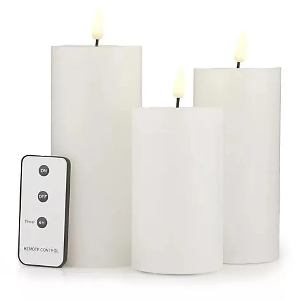 HOME STORIES SET OF 3 FLICKERING WAX REMOTE CANDLES 12/15/17CM