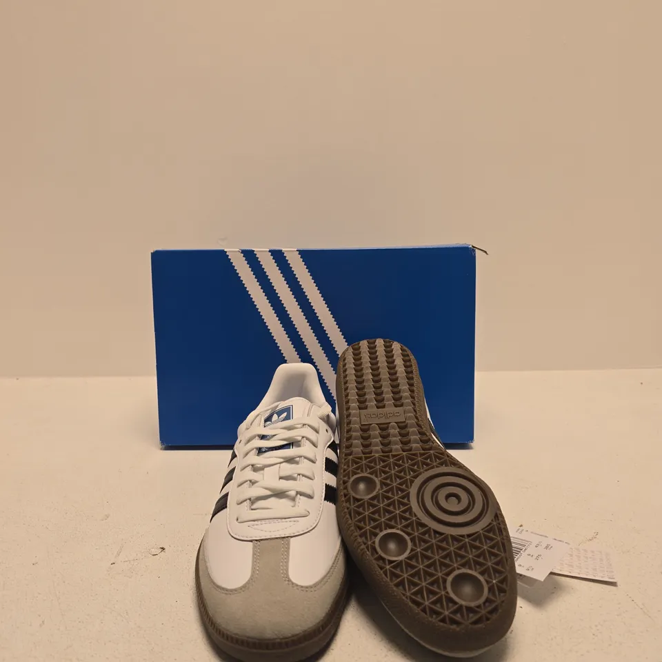 ADIDAS SAMBA SNEAKERS – WHITE/BLACK, WITH ORIGINAL BLUE BOX (SIZE UK 9) 