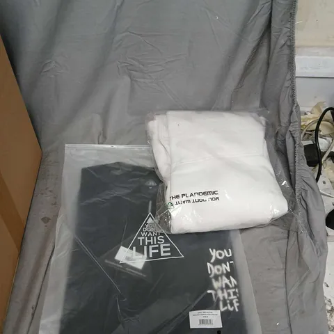 A SELECTION OF HOODIES AND T-SHIRTS  APPROXIMATELY 25 ITEMS IN TOTAL .YOU DON'T WANT THIS LIFE LOGO .