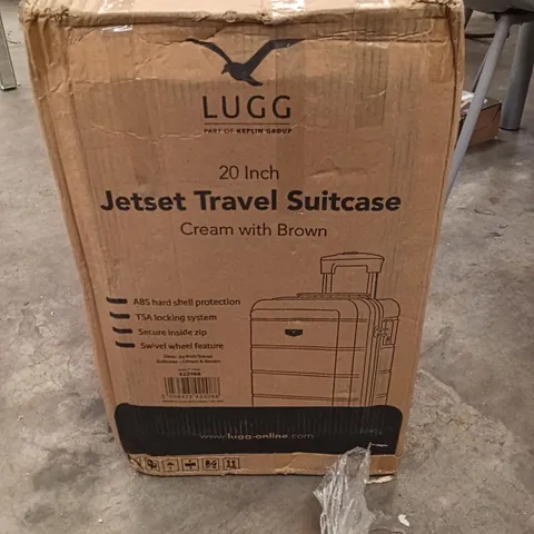 BOXED KEPLIN LUGG 20 INCH JETSET TRAVEL SUITCASE CREAM WITH BROWN COLOUR 