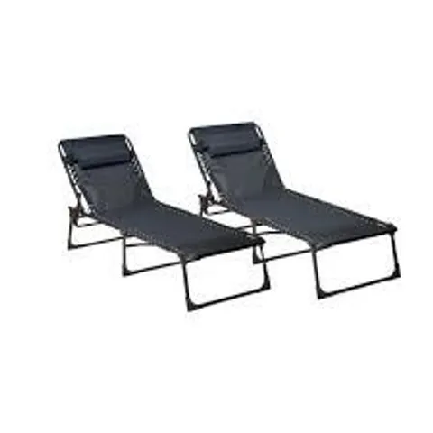 BOXED PAIR OF NEO OUTDOOR FOLDING GARDEN SUN LOUNGERS - BLACK (1 BOX)