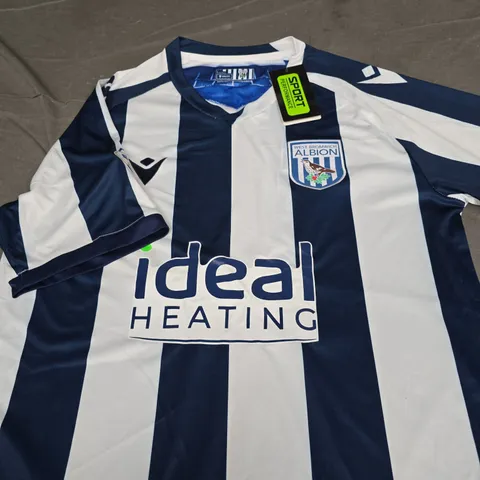 WEST BROMWICH ALBION FC FOOTBALL SHIRT β NAVY & WHITE STRIPES, MACRON, IDEAL HEATING SIZE L