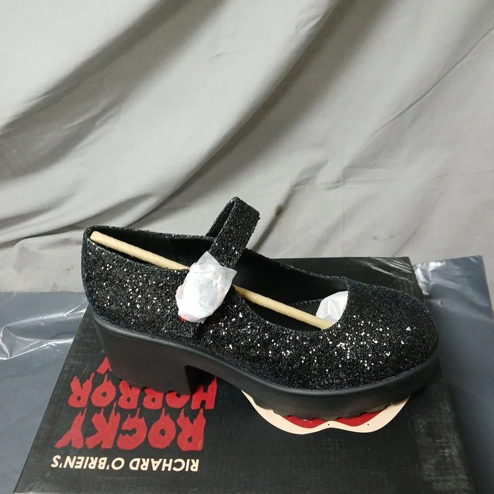 KOI ROCKY HORROR SHOW BLACK GLITTER SHOES BOXED SIZE 6
