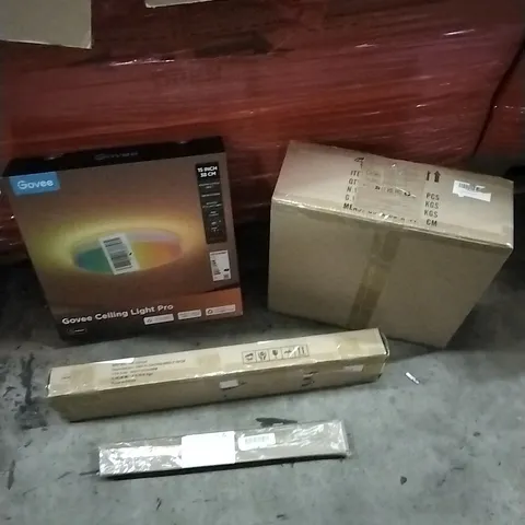 PALLET OF HOUSEHOLD ITEMS TO INCLUDE GOVEE CEILING LIGHT PRO,FLOATING SHELF, CHISEL, FLOOR LAMP AND OTHER ASSORTED ITEMS...