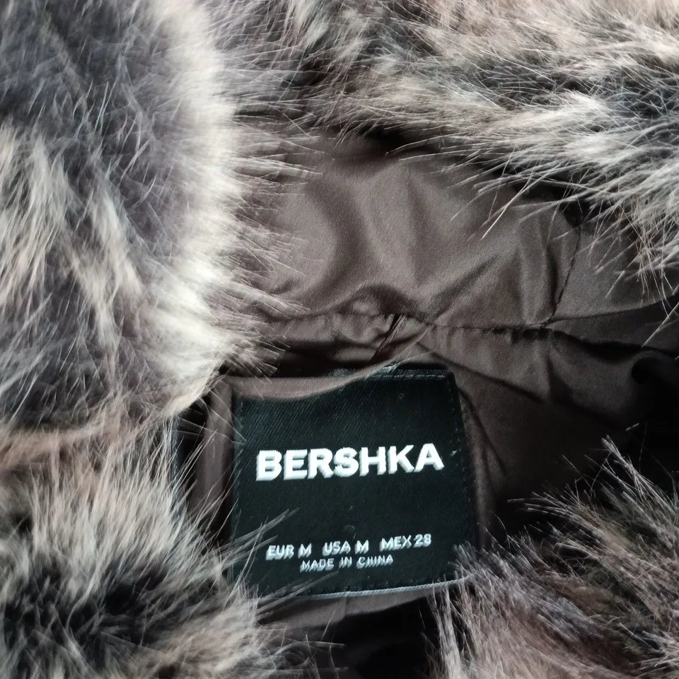 BERSHKA FUR-EFFECT COAT - BROWN, WOMEN'S SIZE M (EUR M USA M MEX 28) MADE IN CHINA