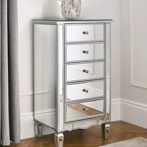 BOXED MIRAGE MIRRORED TALL 5 DRAWER CHEST (1 BOX)