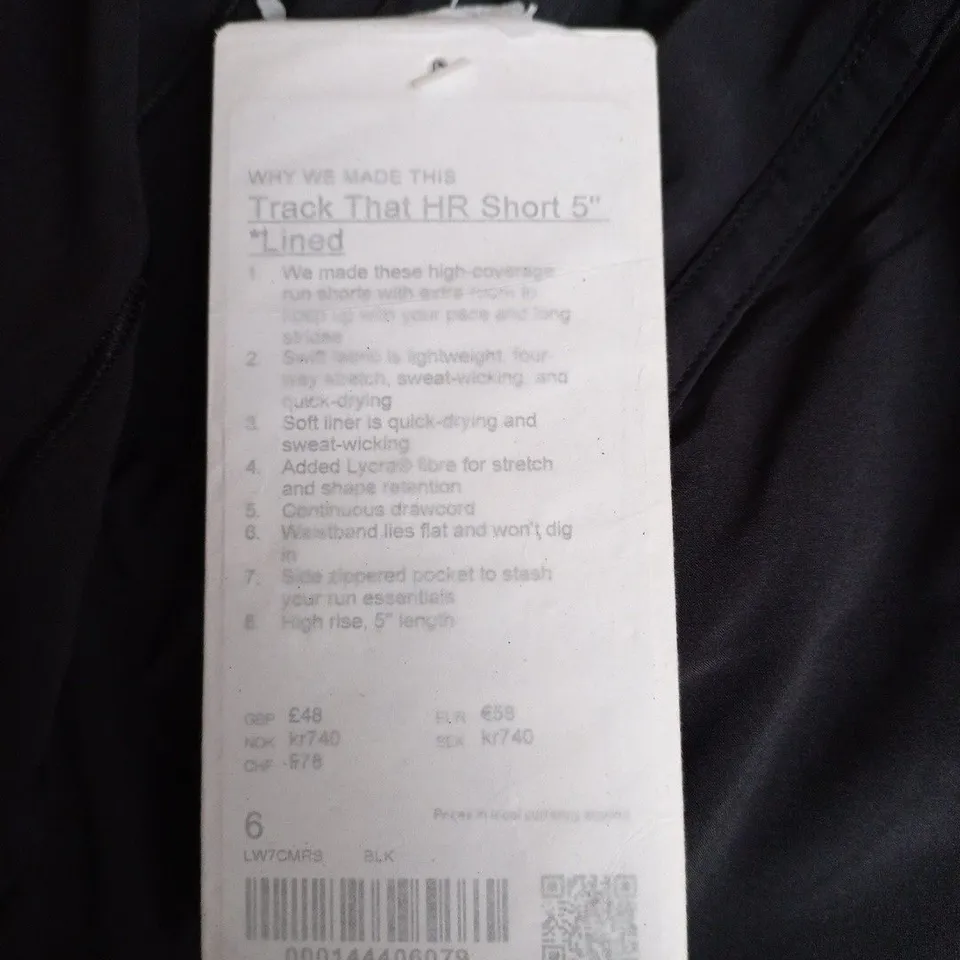 LULULEMON TRACK THAT HR SHORT 5IN LINED – UK 6, BLACK