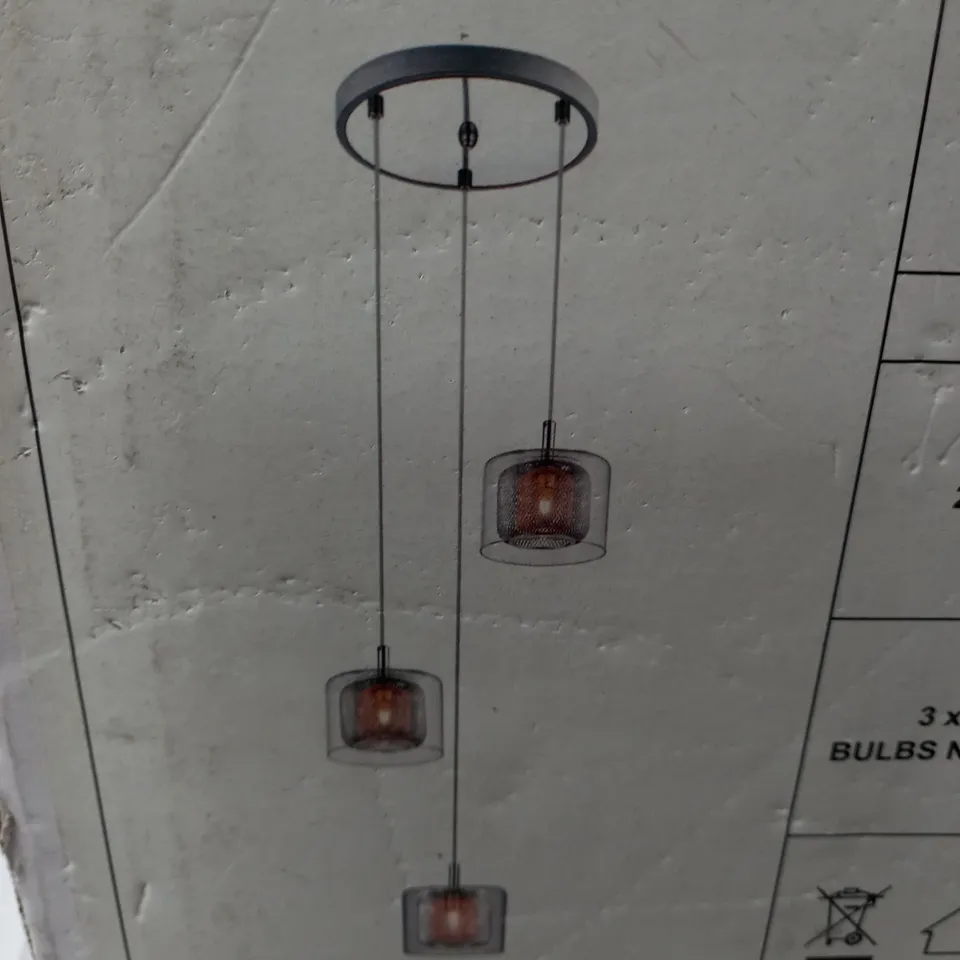 BOXED MILO LIGHTING 3 LIGHT CLUSTER CEILING PENDANT COPPER SILVER