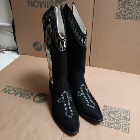 KOI COWBOY BOOTS - BLACK, EMBROIDERED WESTERN STYLE (UK 3)
