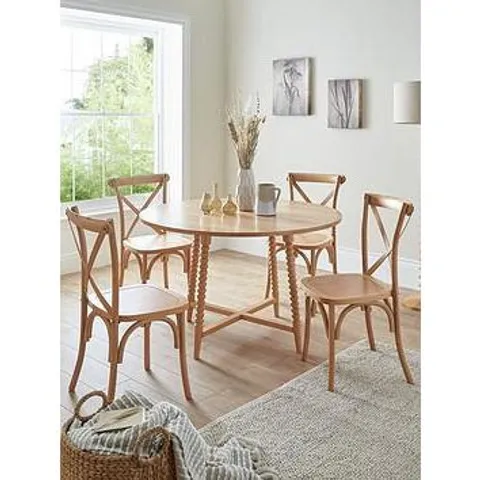 BRAND NEW BOXED GRADE 1 BOBBIN TABLE AND FOUR CHAIRS IN OAK - 3 BOXES