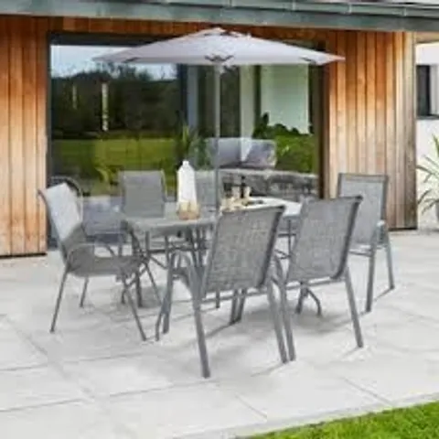 BOXED 8 PIECE METAL GARDEN DINING SET - GREY (1 BOX)