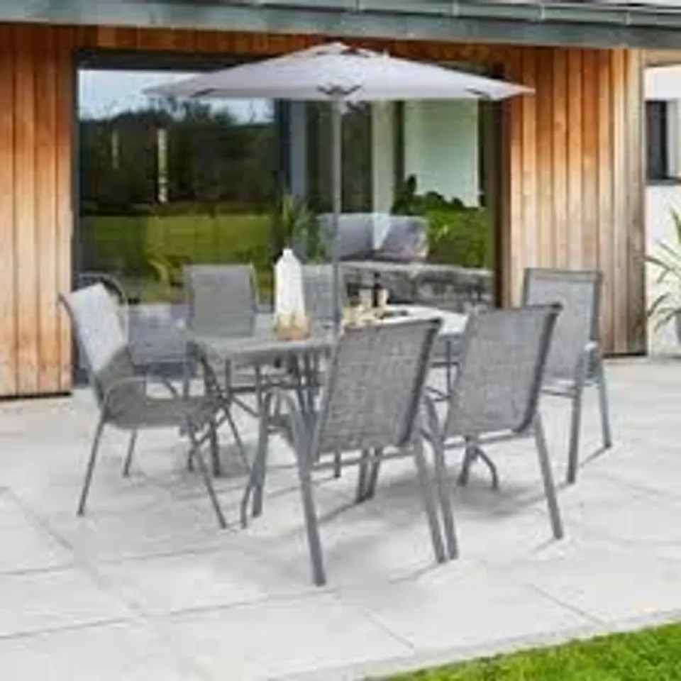 BOXED 8 PIECE METAL GARDEN DINING SET - GREY (1 BOX)